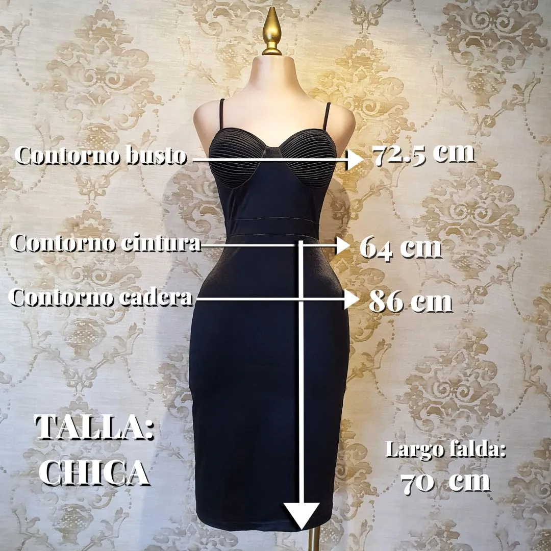 Vestido Negro Corto Satin Tirantes Tipo Corset