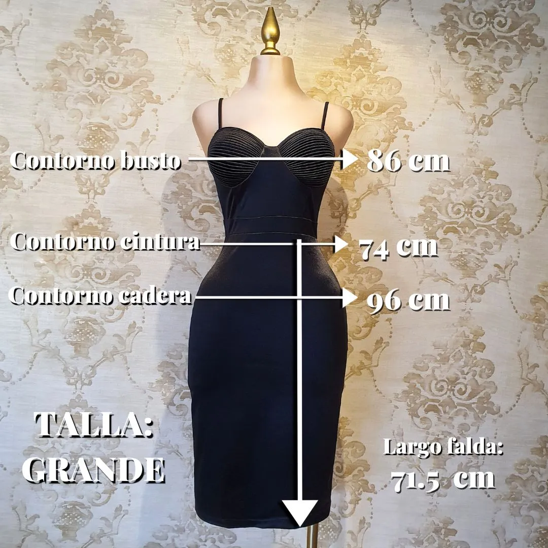 Vestido Negro Corto Satin Tirantes Tipo Corset