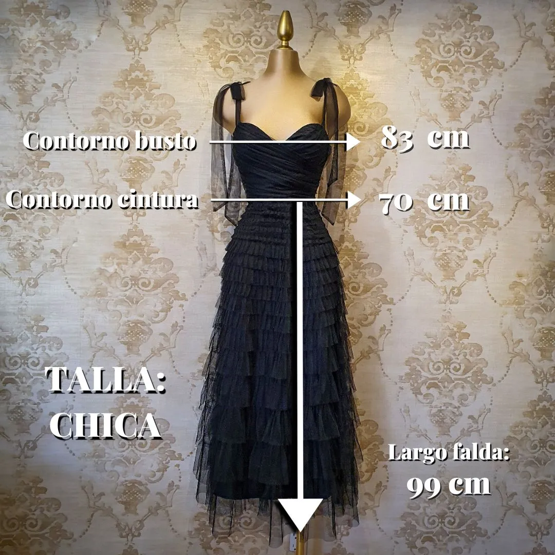 Vestido Negro Corto Tirantes con Moños Elegante