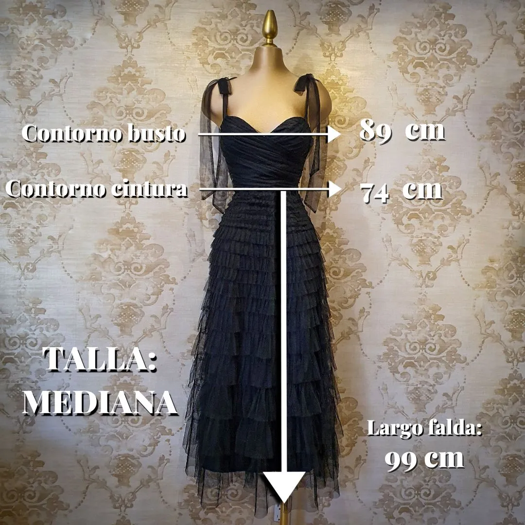 Vestido Negro Corto Tirantes con Moños Elegante