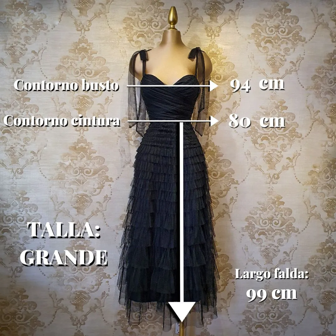 Vestido Negro Corto Tirantes con Moños Elegante