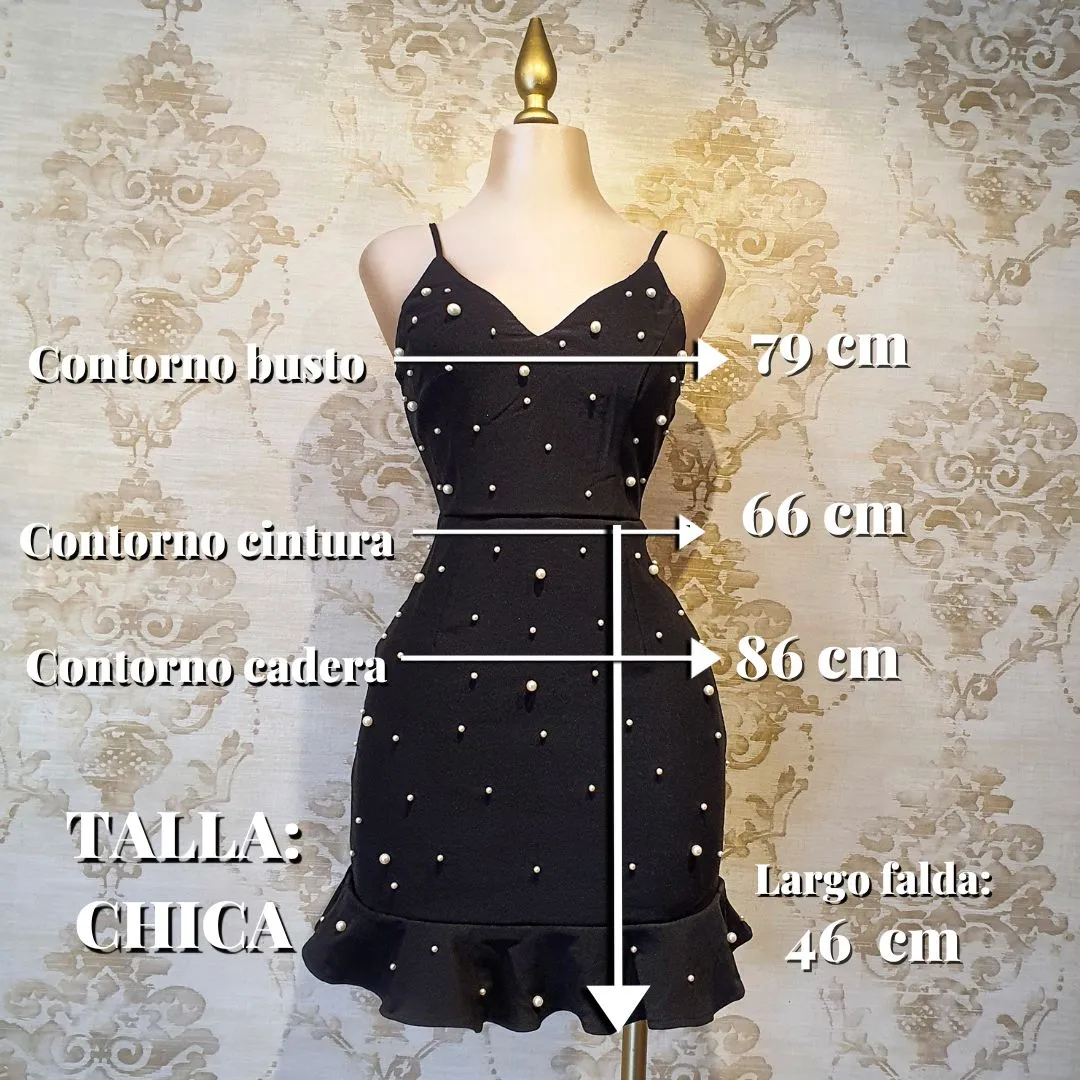 Vestido Negro Corto Tirantes Con Perlas