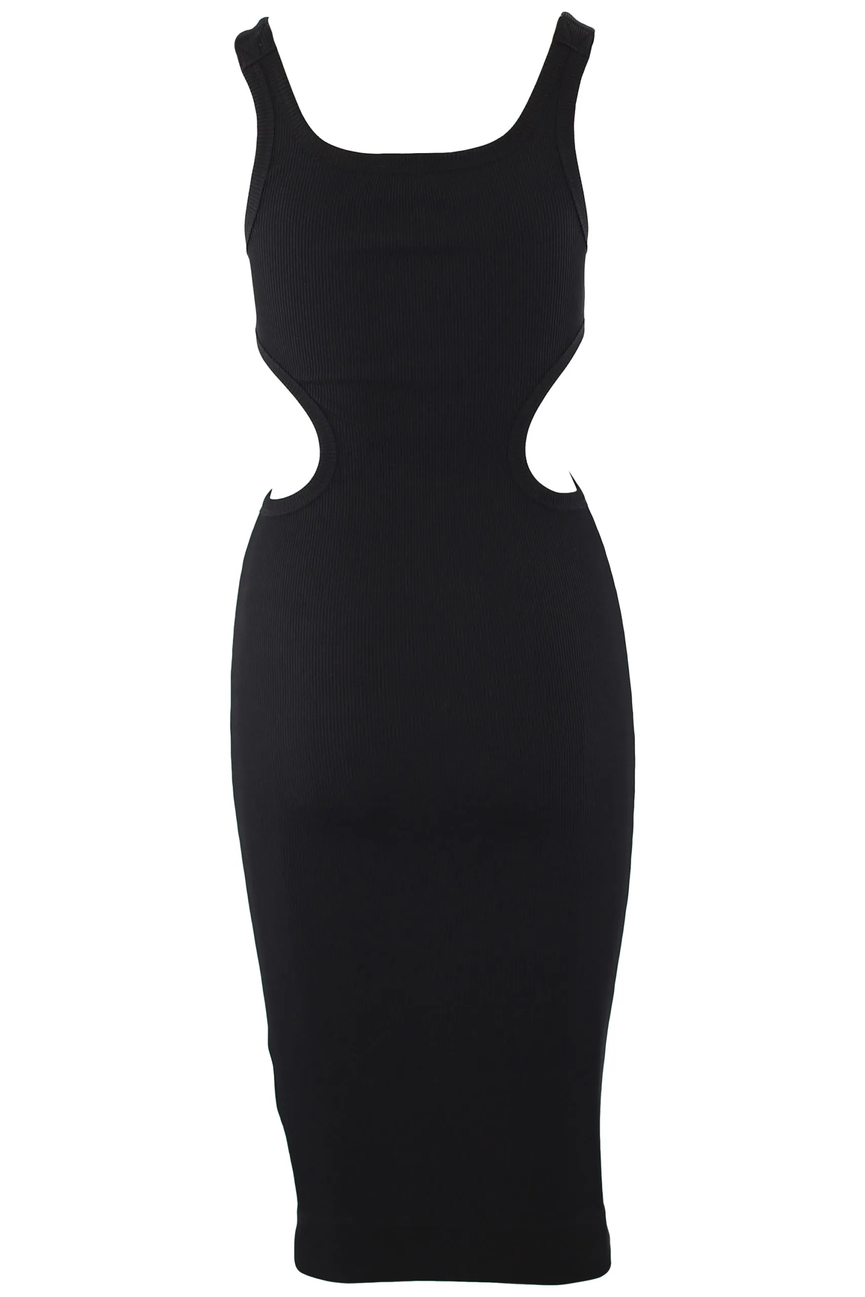 Vestido negro elástico con hebillas doradas