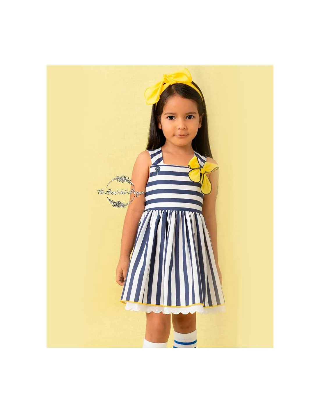 Vestido Niña Rayas Amarillo y Azul Cuka Moda Infantil Mayonesa