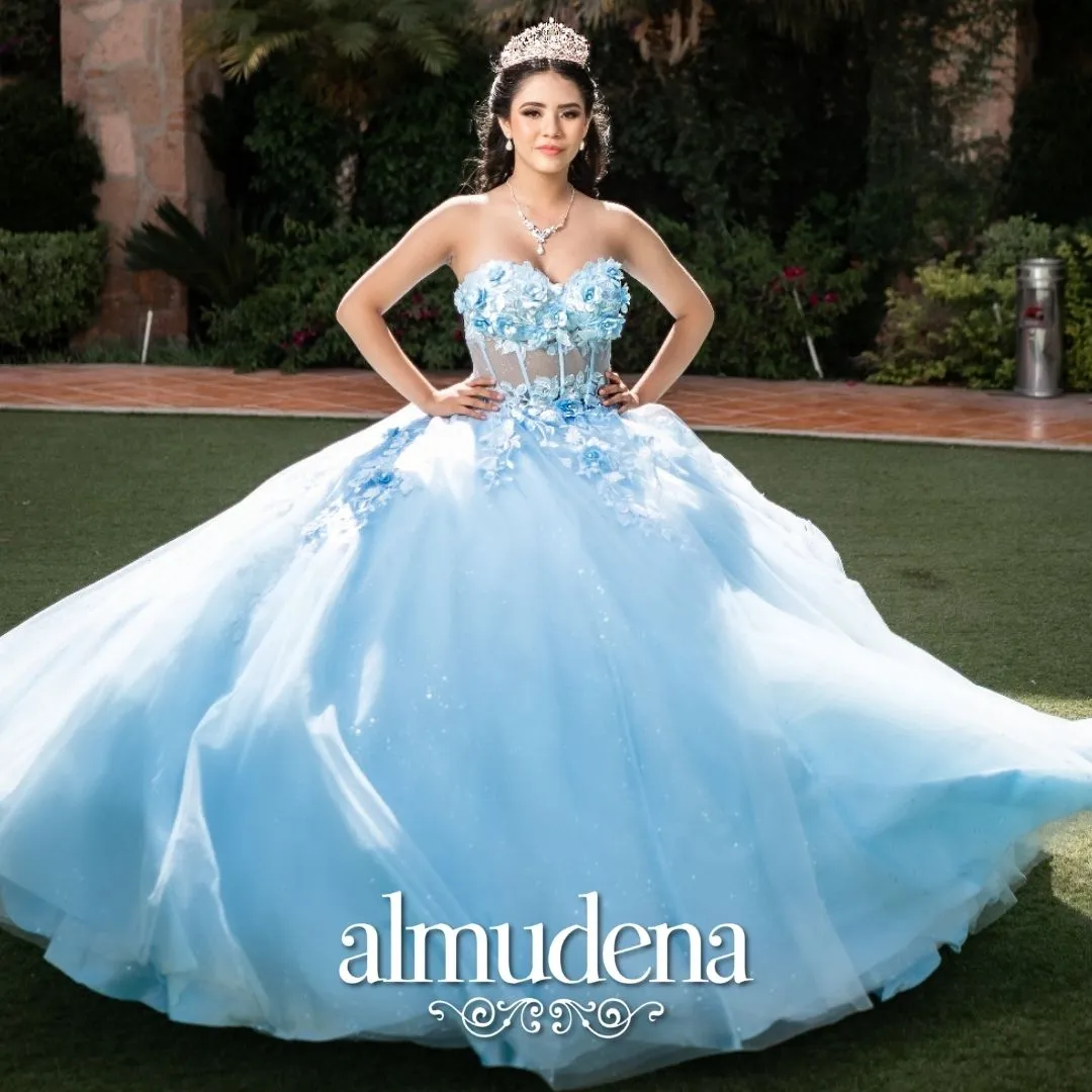 Vestido para Quinceañera Azul Cielo Corset Strapless