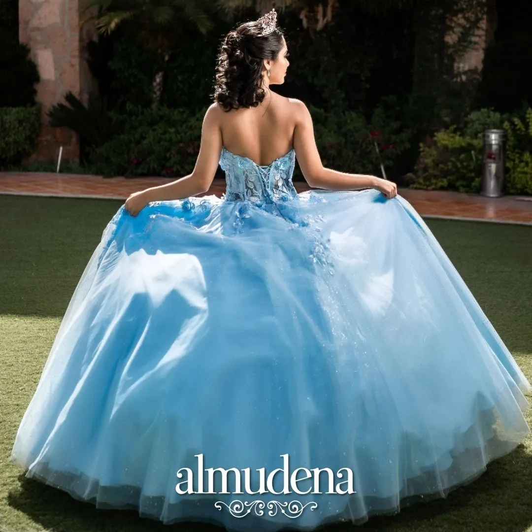 Vestido para Quinceañera Azul Cielo Corset Strapless