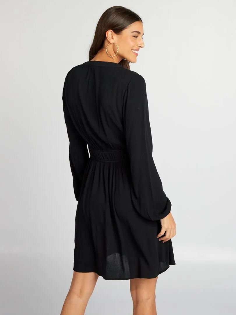 VESTIDO PLISADO DE MANGA LARGA  NEGRO