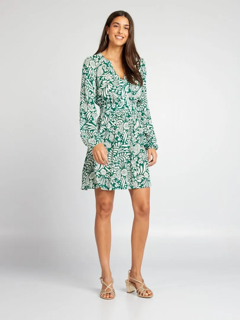 VESTIDO PLISADO DE MANGA LARGA  VERDE