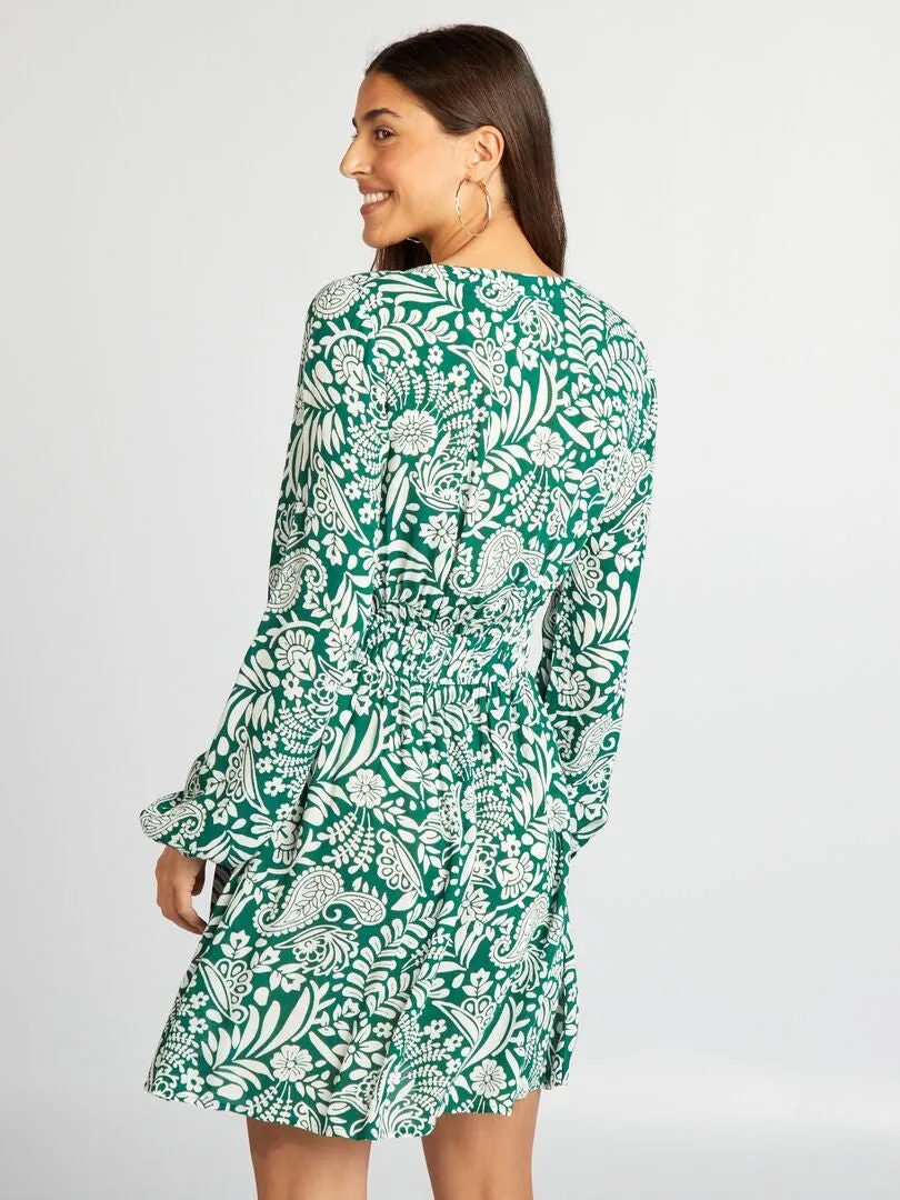 VESTIDO PLISADO DE MANGA LARGA  VERDE