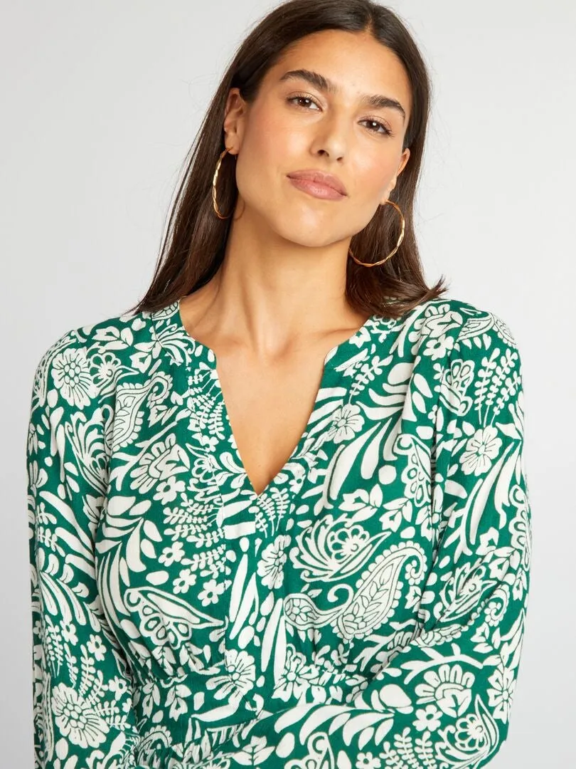 VESTIDO PLISADO DE MANGA LARGA  VERDE
