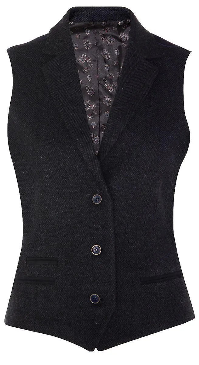 WOMENS TWEED 1920S HARRINGBONE NAVY WAISTCOAT  CHEYENNE