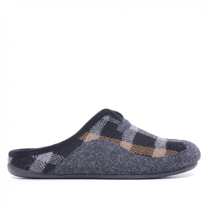 Zapatillas casa grises oscuras a cuadros