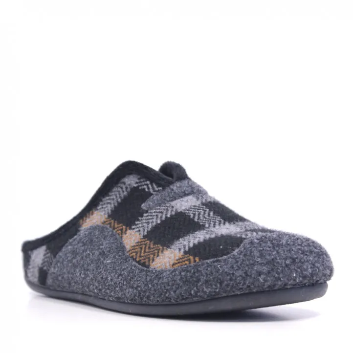 Zapatillas casa grises oscuras a cuadros