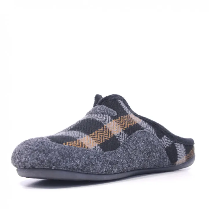 Zapatillas casa grises oscuras a cuadros
