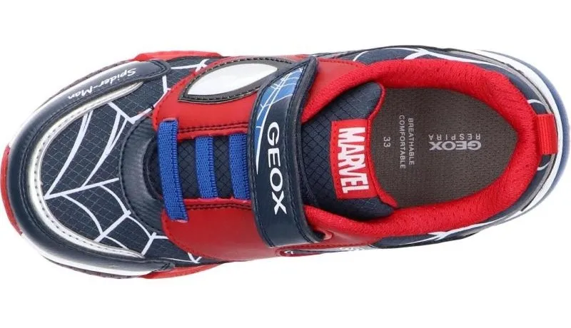 ZAPATILLAS MARVEL AVENGERS SPIDERMAN DE GEOX SNEAKERS CON LUCES COLOR AZUL Y ROJO CON VELCRO Y ELASTICOS