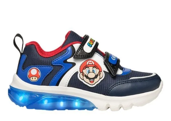 Zapatillas niño con luces de la marca Geox edición Mario Bros con Luigi y Mario en el lateral cierre de doble tira adherente muy