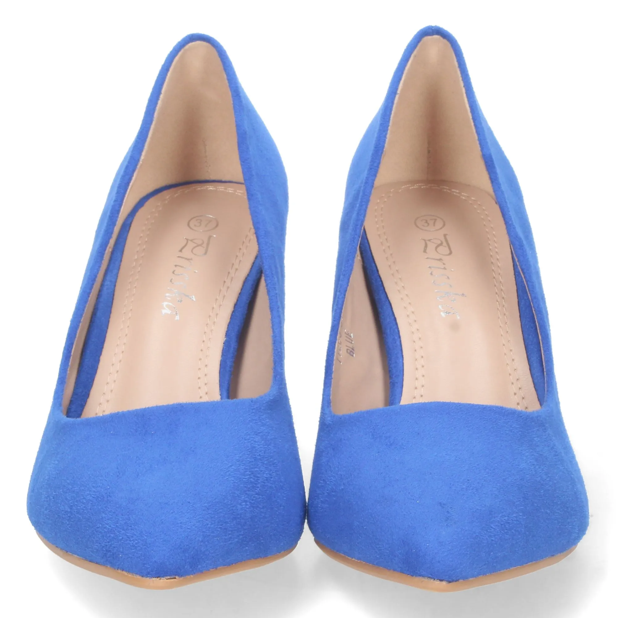 Zapatos de tacon comodo estilo salon y punta fina mujer azul